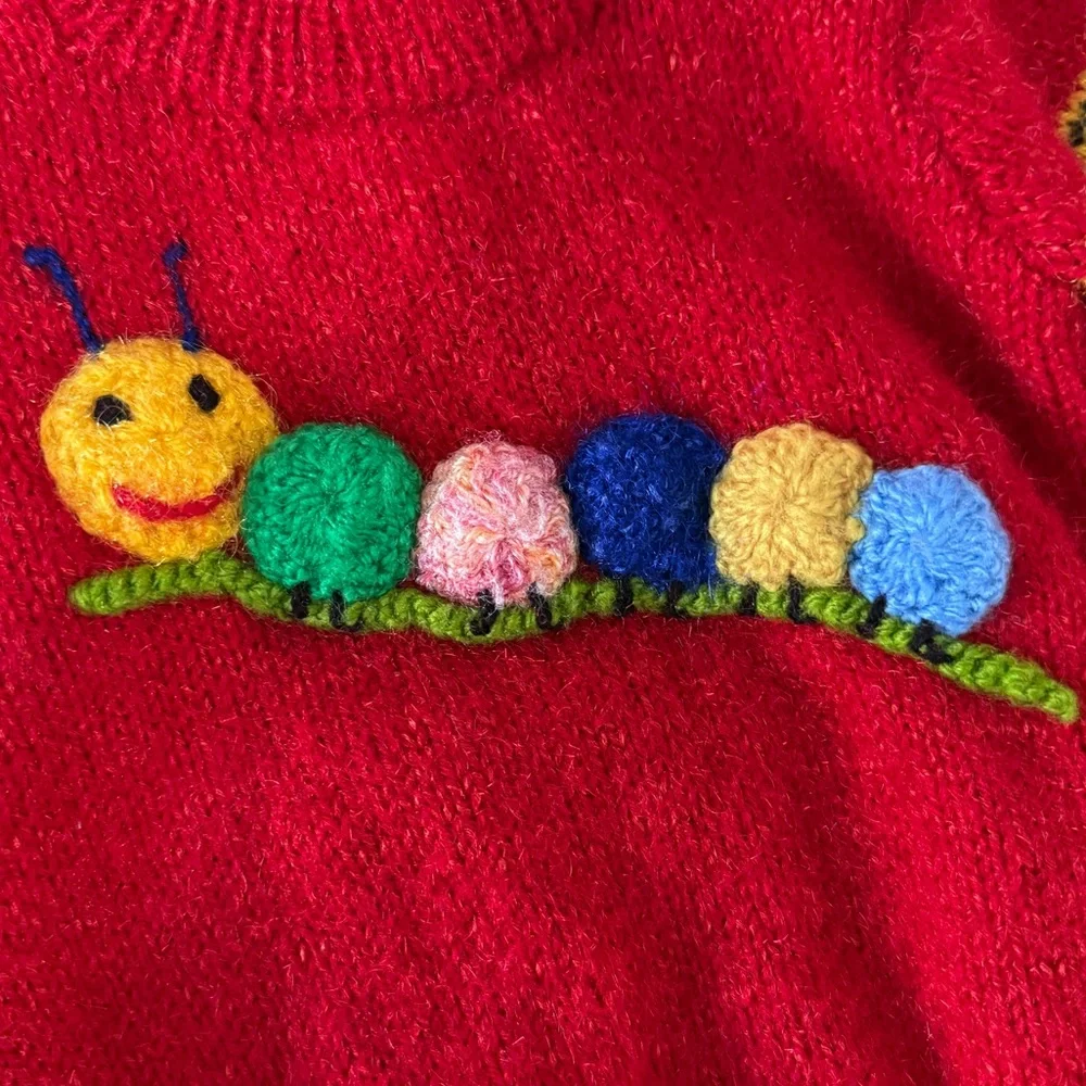Baby/Toddler 18-24M handmade Caterpillar Red Striped Crew Neck Knit Sweater